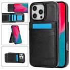 For iPhone 16 Pro Max Solid Color Card Slots Bracket PU Phone Case(Black) - 1