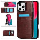 For iPhone 16 Pro Max Solid Color Card Slots Bracket PU Phone Case(Brown) - 1