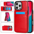 For iPhone 16 Pro Solid Color Card Slots Bracket PU Phone Case(Red) - 1