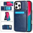 For iPhone 16 Pro Solid Color Card Slots Bracket PU Phone Case(Blue) - 1