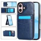 For iPhone 16 Plus Solid Color Card Slots Bracket PU Phone Case(Blue) - 1