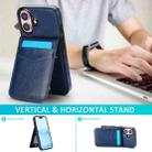 For iPhone 16 Plus Solid Color Card Slots Bracket PU Phone Case(Blue) - 2