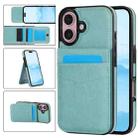 For iPhone 16 Plus Solid Color Card Slots Bracket PU Phone Case(Mint Green) - 1