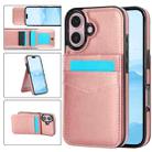 For iPhone 16 Plus Solid Color Card Slots Bracket PU Phone Case(Rose Gold) - 1