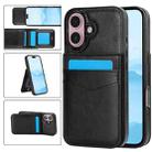 For iPhone 16 Solid Color Card Slots Bracket PU Phone Case(Black) - 1