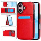 For iPhone 16 Solid Color Card Slots Bracket PU Phone Case(Red) - 1