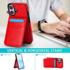 For iPhone 16 Solid Color Card Slots Bracket PU Phone Case(Red) - 2