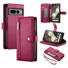 For Google Pixel 7 Pro Nine Card-slot Zipper Wallet Bag Leather Phone Case(Red) - 1