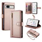 For Google Pixel 7a Nine Card-slot Zipper Wallet Bag Leather Phone Case(Pink) - 1