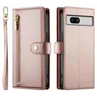 For Google Pixel 7a Nine Card-slot Zipper Wallet Bag Leather Phone Case(Pink) - 2