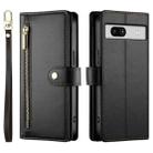 For Google Pixel 7a Nine Card-slot Zipper Wallet Bag Leather Phone Case(Black) - 2