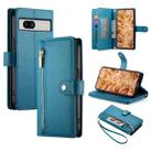 For Google Pixel 8 Nine Card-slot Zipper Wallet Bag Leather Phone Case(Blue) - 1