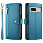 For Google Pixel 8 Nine Card-slot Zipper Wallet Bag Leather Phone Case(Blue) - 2