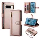 For Google Pixel 8 Pro Nine Card-slot Zipper Wallet Bag Leather Phone Case(Pink) - 1