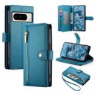 For Google Pixel 8 Pro Nine Card-slot Zipper Wallet Bag Leather Phone Case(Blue) - 1