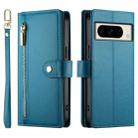 For Google Pixel 8 Pro Nine Card-slot Zipper Wallet Bag Leather Phone Case(Blue) - 2