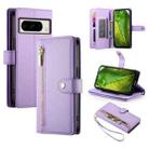 For Google Pixel 8a Nine Card-slot Zipper Wallet Bag Leather Phone Case(Purple) - 1