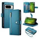 For Google Pixel 8a Nine Card-slot Zipper Wallet Bag Leather Phone Case(Blue) - 1