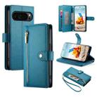 For Google Pixel 9 Pro XL Nine Card-slot Zipper Wallet Bag Leather Phone Case(Blue) - 1