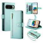 For Google Pixel 9 / 9 Pro Nine Card-slot Zipper Wallet Bag Leather Phone Case(Mint Green) - 1