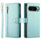 For Google Pixel 9 / 9 Pro Nine Card-slot Zipper Wallet Bag Leather Phone Case(Mint Green) - 2