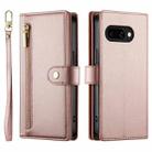 For Google Pixel 9a Nine Card-slot Zipper Wallet Bag Leather Phone Case(Pink) - 2