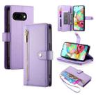 For Google Pixel 9a Nine Card-slot Zipper Wallet Bag Leather Phone Case(Purple) - 1