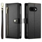 For Google Pixel 9a Nine Card-slot Zipper Wallet Bag Leather Phone Case(Black) - 2