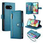 For Google Pixel 9a Nine Card-slot Zipper Wallet Bag Leather Phone Case(Blue) - 1