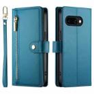 For Google Pixel 9a Nine Card-slot Zipper Wallet Bag Leather Phone Case(Blue) - 2