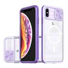 For iPhone XS Max Clear Acrylic + PC + TPU MagSafe Lens Sliding Cover Full Coverage Phone Case(Purple) - 1