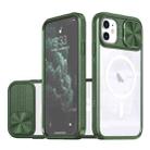 For iPhone 11 Clear Acrylic + PC + TPU MagSafe Lens Sliding Cover Full Coverage Phone Case(Olive Green) - 1