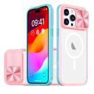 For  iPhone 12 Pro Max Clear Acrylic + PC + TPU MagSafe Lens Sliding Cover Full Coverage Phone Case(Pink+Cyan) - 1