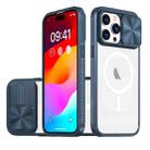 For  iPhone 14 Pro Max Clear Acrylic + PC + TPU MagSafe Lens Sliding Cover Full Coverage Phone Case(Navy Blue) - 1