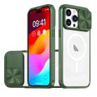 For  iPhone 14 Pro Max Clear Acrylic + PC + TPU MagSafe Lens Sliding Cover Full Coverage Phone Case(Olive Green) - 1