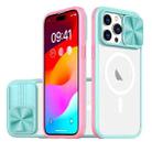 For  iPhone 14 Pro Max Clear Acrylic + PC + TPU MagSafe Lens Sliding Cover Full Coverage Phone Case(Blue+Pink) - 1