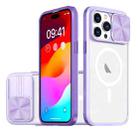 For  iPhone 14 Pro Max Clear Acrylic + PC + TPU MagSafe Lens Sliding Cover Full Coverage Phone Case(Purple) - 1