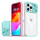 For  iPhone 15 Pro Max Clear Acrylic + PC + TPU MagSafe Lens Sliding Cover Full Coverage Phone Case(Blue+Pink) - 1
