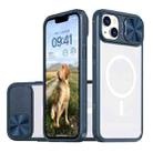 For iPhone 14 Plus Clear Acrylic + PC + TPU MagSafe Lens Sliding Cover Full Coverage Phone Case(Navy Blue) - 1