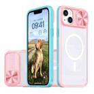 For iPhone 14 Plus Clear Acrylic + PC + TPU MagSafe Lens Sliding Cover Full Coverage Phone Case(Pink+Cyan) - 1