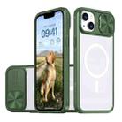 For iPhone 14 Plus Clear Acrylic + PC + TPU MagSafe Lens Sliding Cover Full Coverage Phone Case(Olive Green) - 1