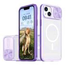 For iPhone 14 Plus Clear Acrylic + PC + TPU MagSafe Lens Sliding Cover Full Coverage Phone Case(Purple) - 1