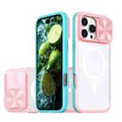 For iPhone 16 Pro Clear Acrylic + PC + TPU MagSafe Lens Sliding Cover Full Coverage Phone Case(Pink+Cyan) - 1