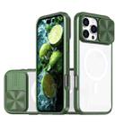 For iPhone 16 Pro Clear Acrylic + PC + TPU MagSafe Lens Sliding Cover Full Coverage Phone Case(Olive Green) - 1