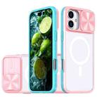 For iPhone 16 Plus Clear Acrylic + PC + TPU MagSafe Lens Sliding Cover Full Coverage Phone Case(Pink+Cyan) - 1