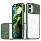 For iPhone 16 Plus Clear Acrylic + PC + TPU MagSafe Lens Sliding Cover Full Coverage Phone Case(Olive Green) - 1