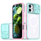 For iPhone 16 Plus Clear Acrylic + PC + TPU MagSafe Lens Sliding Cover Full Coverage Phone Case(Blue+Pink) - 1