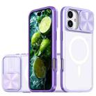 For iPhone 16 Plus Clear Acrylic + PC + TPU MagSafe Lens Sliding Cover Full Coverage Phone Case(Purple) - 1