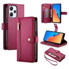 For Redmi 12 5G / 4G / Note 12R Nine Card-slot Zipper Wallet Bag Leather Phone Case(Red) - 1