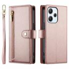 For Redmi 12 5G / 4G / Note 12R Nine Card-slot Zipper Wallet Bag Leather Phone Case(Pink) - 2